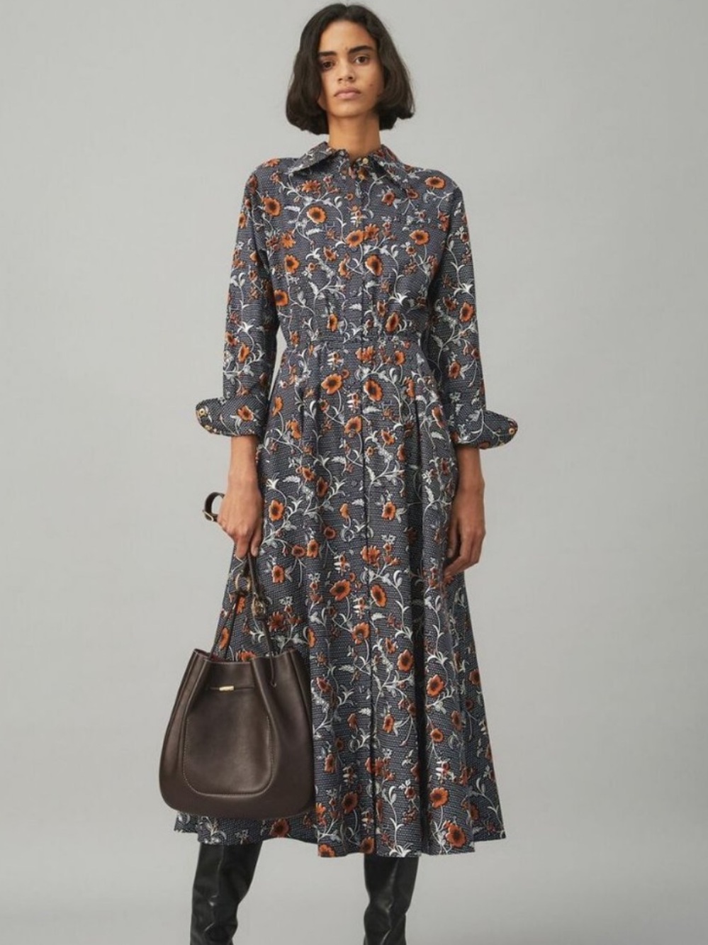 TORY BURCH Eleanor 100% Silk Floral Shirtdress Size 2